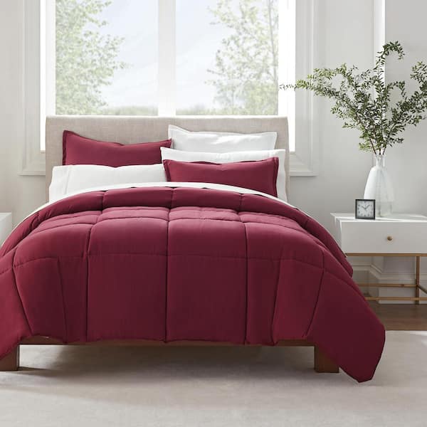 Serta Simply Clean 3-Piece Burgundy Solid Microfiber King Comforter Set