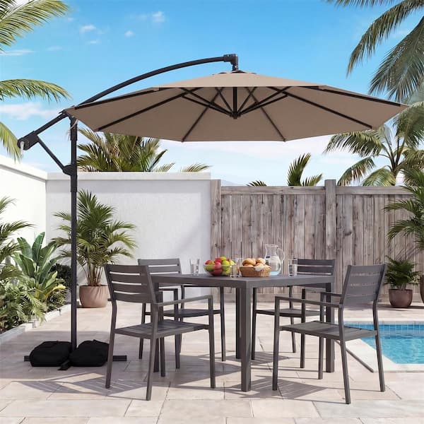 costway 10 patio outdoor sunshade hanging umbrella base stand 10 Feet Offset Umbrella with 8 Ribs Cantilever and Cross Base-Brown