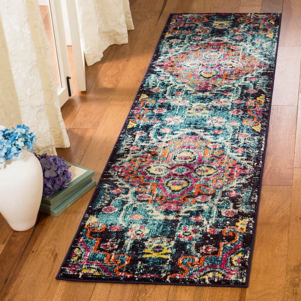 Monaco 2 x 10 Blue/Fuchsia Medallion Runner Rug