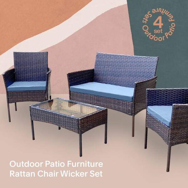 Pyramid Home Decor Alvino 4 Piece Wicker Rattan Outdoor Patio Bistro Furniture Set With Grey Cushion P A170 Gy - Patio Furniture Sets Home Goods Pyramid Home Decor Alvino 4 Piece Wicker Rattan Outdoor Patio Bistro Furniture Set With Grey Cushion P A170 Gy - Patio Furniture Sets Home Goods