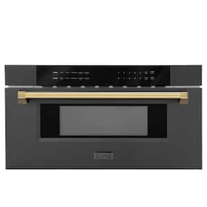Autograph Edition 30 in. 1000-Watt Built-In Microwave Drawer in Black Stainless Steel & Polished Gold Handle