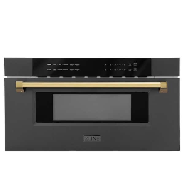 ZLINE Kitchen and Bath Autograph Edition 30 in. 1000-Watt Built-In Microwave Drawer in Black Stainless Steel & Polished Gold Handle