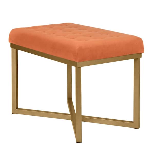 Benjara 24 in. Orange and Gold Backless Bedroom Bench with Button Tufted Seat and Metal Frame
