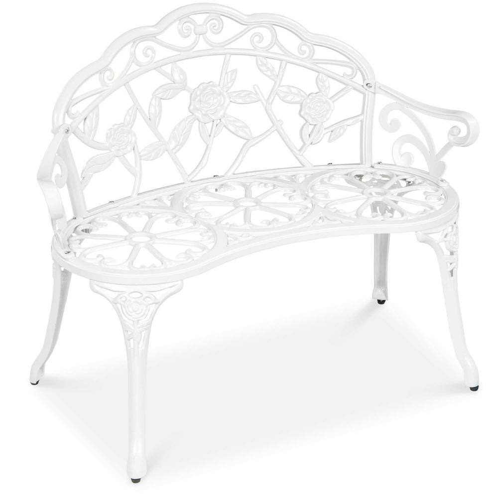39 in. W 2-Person White Metal Outdoor Bench Steel Garden Patio Porch Lovese