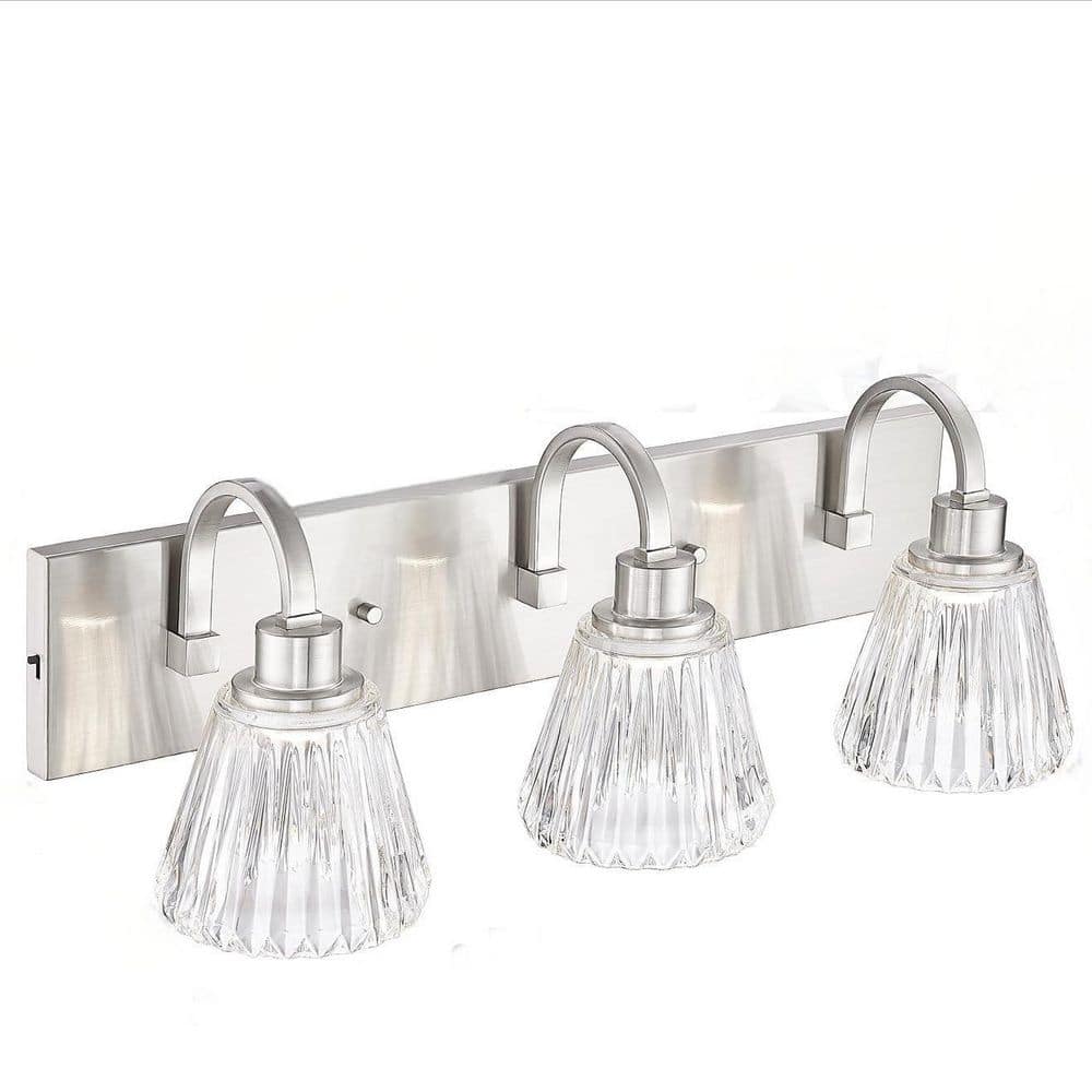 23 in. 3 Light Brushed Nickel LED Vanity Light with Fluted Ripple Glass price history on PriceWatchPro