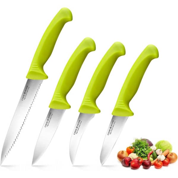 4-Pieces Green Stainless Steel Knife Set Utility Paring Vegetable and Peeling