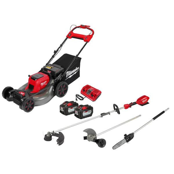 Milwaukee M18 FUEL Brushless Cordless 21 in. Self-Propelled Lawn Mower w/ String Trimmer, Edger, Pole Saw, (2) 12Ah Batteries