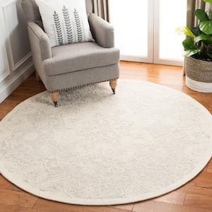 Abstract Ivory/Beige 6 ft. x 6 ft. Floral Damask Round Area Rug