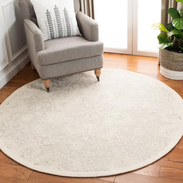 Abstract Ivory/Beige 6 ft. x 6 ft. Floral Damask Round Area Rug