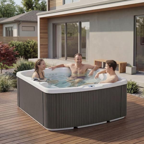 Leganza 6-Person 90-Jet 230V Hot Tub in Arctic White/Coastal Gray with Lounge Seating