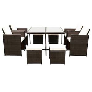 9-Piece Dark Brown Glass Top Table Set Seats 8