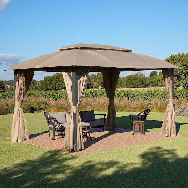 10 ft. x 14 ft. Outdoor Gazebo with Double Roofs, Privacy Curtains,Mosquito Nettings,Heavy Duty Metal Frame Tent Canopy
