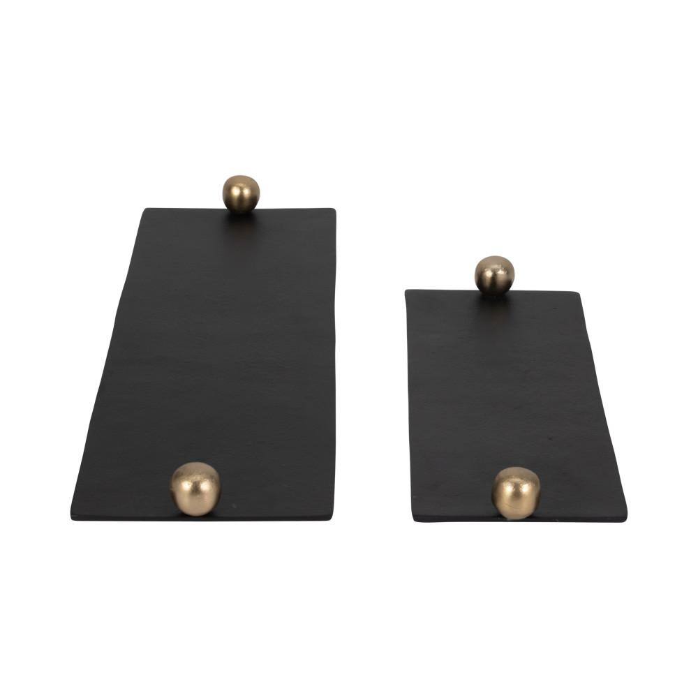 Black and Gold Aluminum Flat Tray Set with Knob Handles