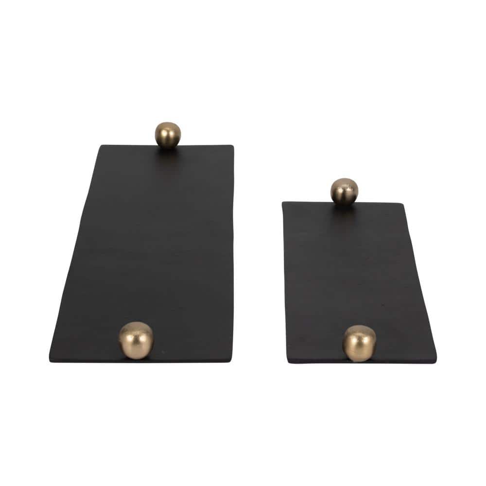 Black and Gold Aluminum Flat Tray Set with Knob Handles