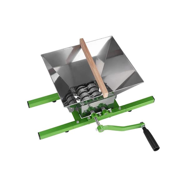 1.8 Gal/7L Fruit Crusher, Stainless Steel Manual Grinder for Wine and Cider, Pulper with Roller Handle, Green