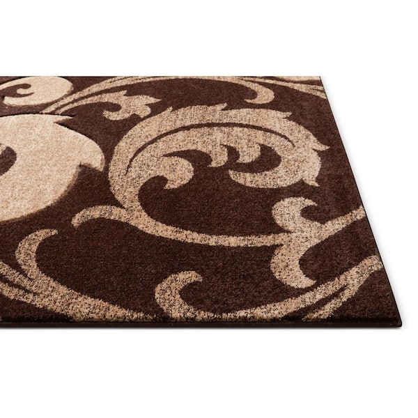  Custom Made Runner Rug Low Pile With Rubber Backing For Kitchen  Foyer Hallway Entry Choose Your Length Size 26 Inch Wide French Scroll  Fleur De Lis Design Brown White Color (49