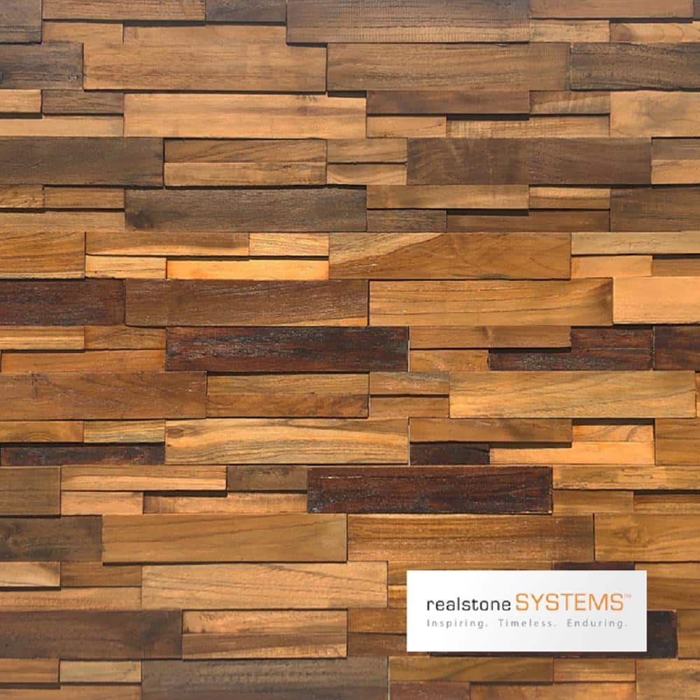 Realstone Systems Reclaimed Wood 1/2 in. x 24 in. x 12 in. Multi Teak Wood  Wall Panel (10-Panels/Box) 139708050 - The Home Depot