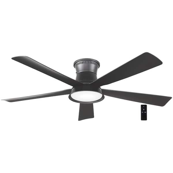 Hawkspur 52 in. Indoor/Outdoor Matte Black Low Profile Ceiling Fan with Adjustable White LED with Remote Included