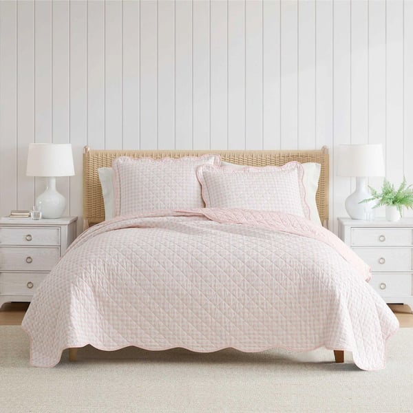 Olivia Gingham 3-Piece Soft Pink Cotton Full/Queen Quilt Set