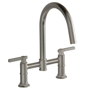 Modern Double Handle 2-Holes Deck Mount Bridge Kitchen Faucet With 360 Swivel Spout Sink Faucet in Brushed Nickel