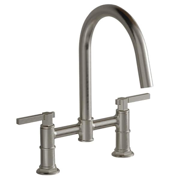 Heritage Series Double-Handle Bridge Kitchen Faucet with High-Arc Gooseneck Spout in Available in Brushed Nickel