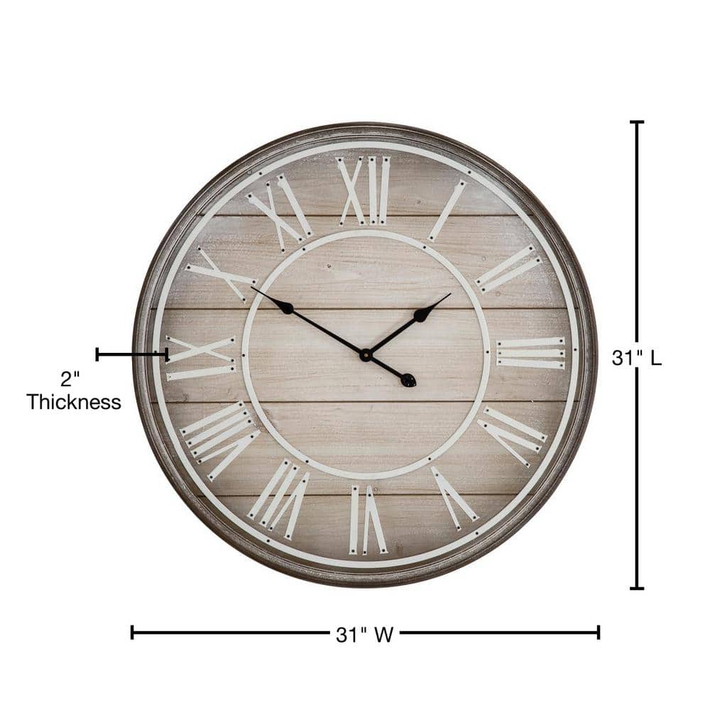 Oversized Rustic Wood and Metal Wall Clock