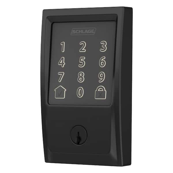 Century Matte Black Encode Smart Wi-Fi Deadbolt with Alarm and Entry Door Handle with Latitude Handle and Century Trim