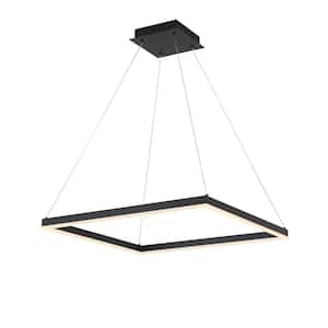 LED 36-Watt 1 Light Square Black Integrated LED Dimmable Pendant Light for Dining Room Bedroom, 23.6 in.