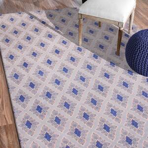 Birmingham Blue 5 ft. x 8 ft. Diamond Modern Cotton Chenille and Polyester Chenille Area Rug