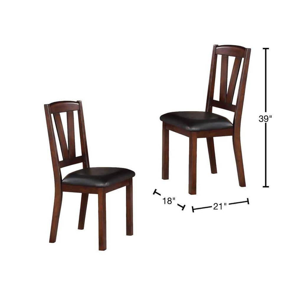 Brown Leather Upholstered Wood Side Chair Set