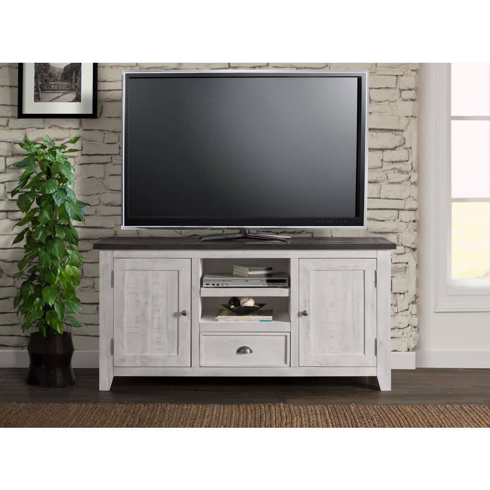 Monterey 60" White and Grey Pine TV Stand with Cabinets