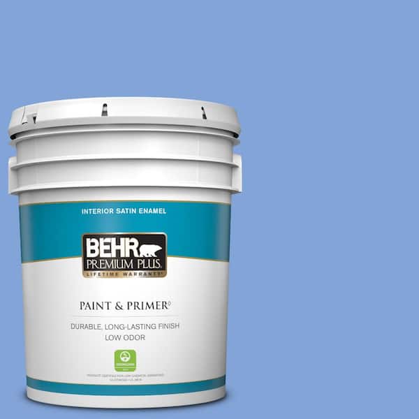 BEHR PREMIUM PLUS 5 gal. #P530-4 Periwinkle Satin Enamel Low Odor Interior Paint & Primer