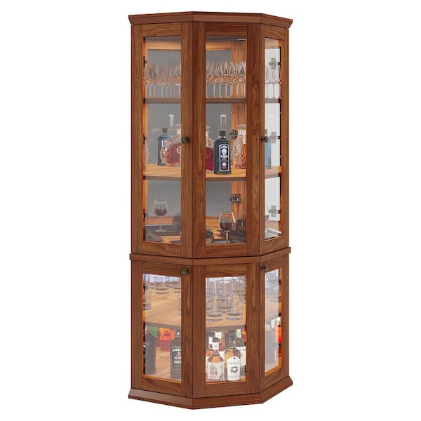 Eulas Brown 71 in. Accent Corner Storage Cabinet with Doors and LED Lights