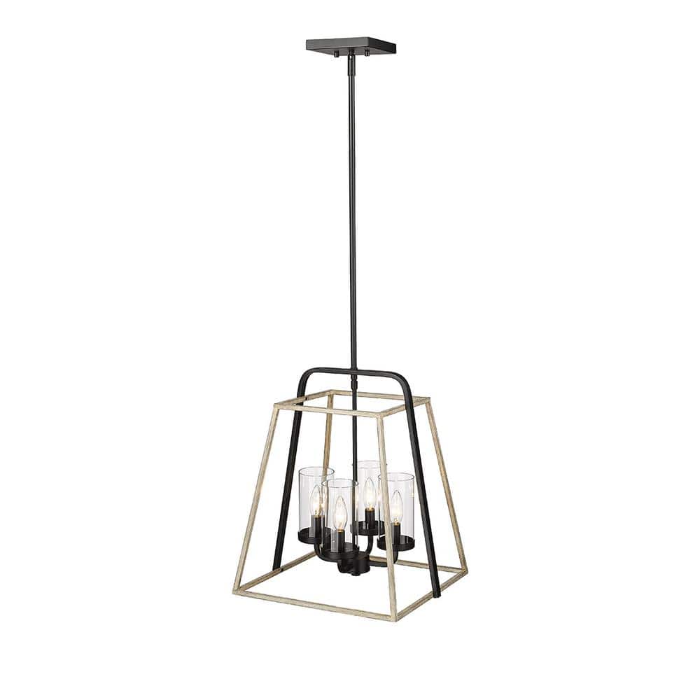Bonnie Matte Black and Gray Wood 4-Light Pendant with Clear Glass