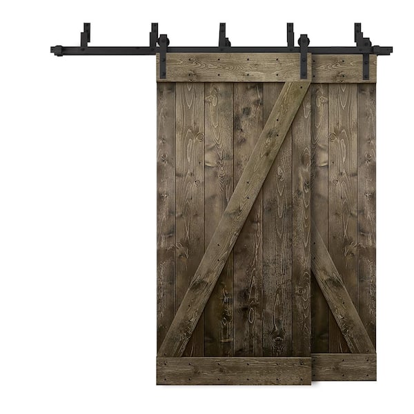 CALHOME 40 in. x 84 in. Z-Bar Bypass Espresso Stained DIY Solid Knotty Wood Interior Double Sliding Barn Door with Hardware Kit