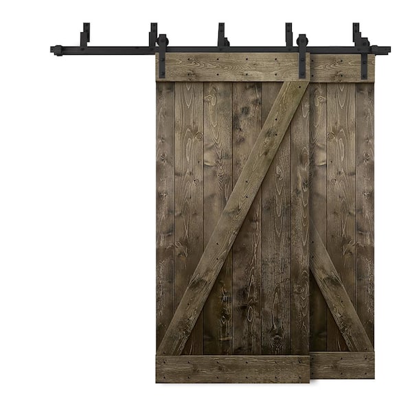 CALHOME 88 in. x 84 in. Z-Bar Bypass Espresso Stained DIY Solid Knotty Wood Interior Double Sliding Barn Door with Hardware Kit