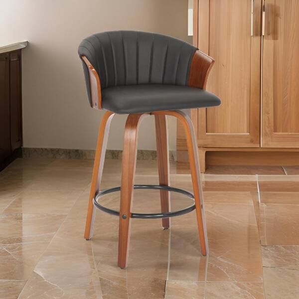 Benjara 26 in. Black and Brown Low Back Wood Frame Bar Stool with Faux Leather Seat (Set of 2)