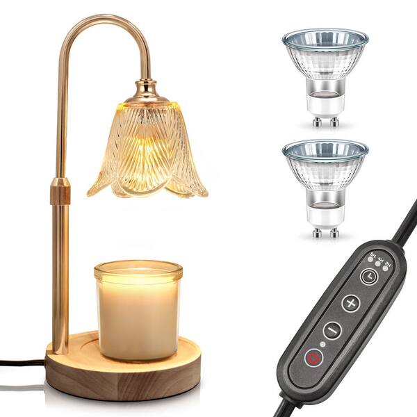 YANSUN 10 in. Wood Candle Warmer Desk Lamp with Timer, Cage Style Candle Lamp Warmer Adjustable Height, for Large Candles