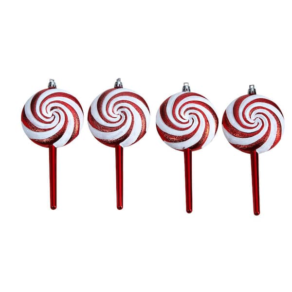Nearly Natural 7 in. Shatterproof Candy Cane Lollipop Holiday Deluxe Christmas Ornament (4-Pack)