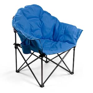 Folding Moon Camping Chair Heavy-Duty Saucer Chair With Carrying Bag Blue Pedded Chair