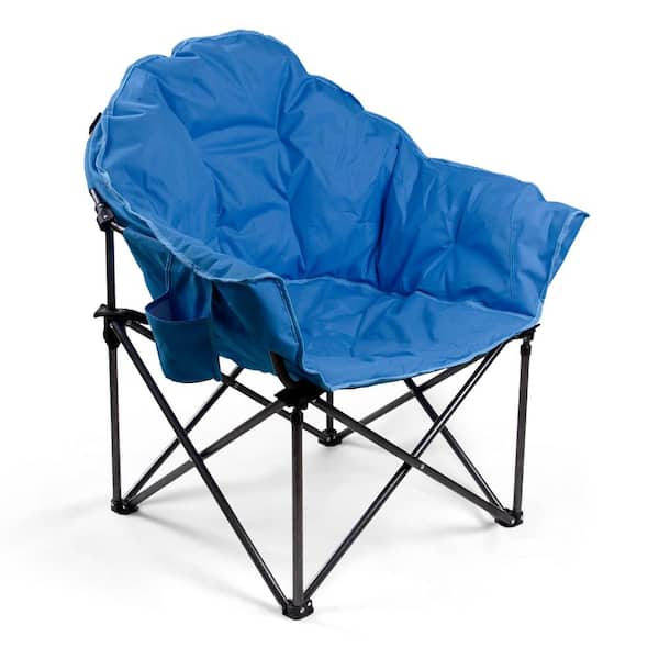 PHI VILLA Folding Moon Camping Chair Heavy-Duty Saucer Chair With Carrying Bag Blue Pedded Chair