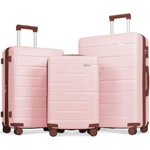 Pink Lightweight and High End 3-Piece Expandable ABS Hardshell Spinner Luggage Set with TSA Lock