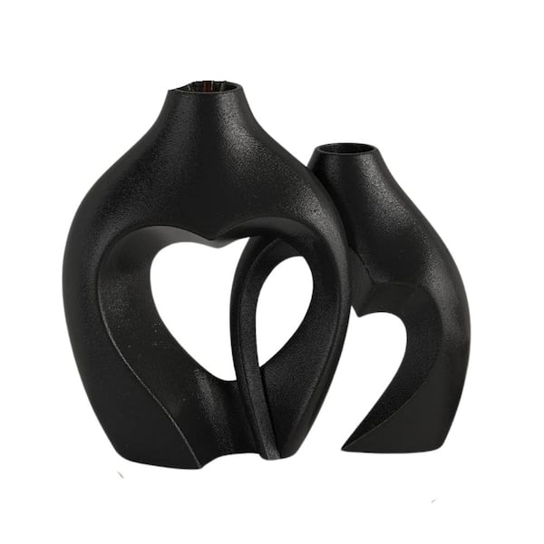 Afoxsos Nordic Heart Shaped Ceramic Vase Set of 2, Minimalist Decorative Vase for Table Centerpiece, Black