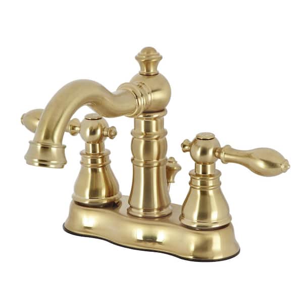 Kingston Brass American Classic 4 in. Centerset 2-Handle Bathroom Faucet with Pop-Up Drain in Brushed Brass