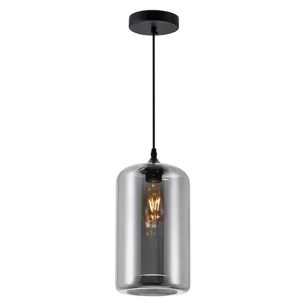 Glass 1 Light Down Mini Pendant With Smoke Finish