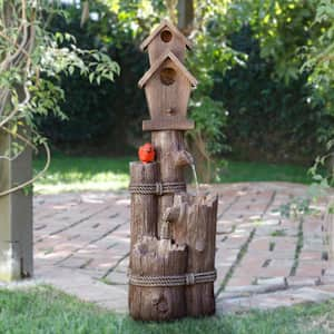 35 in. Tall Outdoor 3-Tier Birdhouse Water Fountain Yard Art Decor