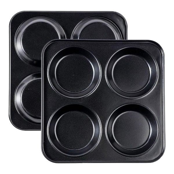 Mini Round Carbon Steel Nonstick Cake Pan 4 Inch Egg Sandwich Mold Hamburger Bun Baking Tray 2 Pack