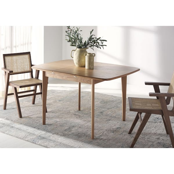 Barbossa Natural Wood 50 in. 4 Leg Base Extendable Dining Table Seats 6
