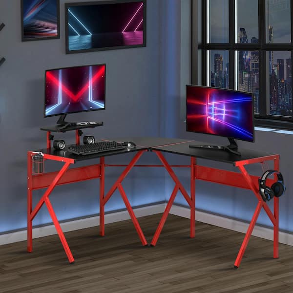 red l shaped desk