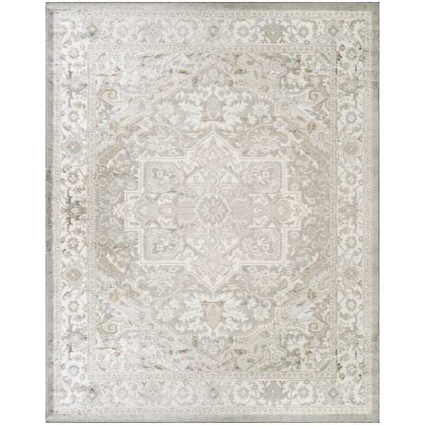 Dekor Light Grey 8 ft. x 10 ft. Center medallion Traditional Area Rug